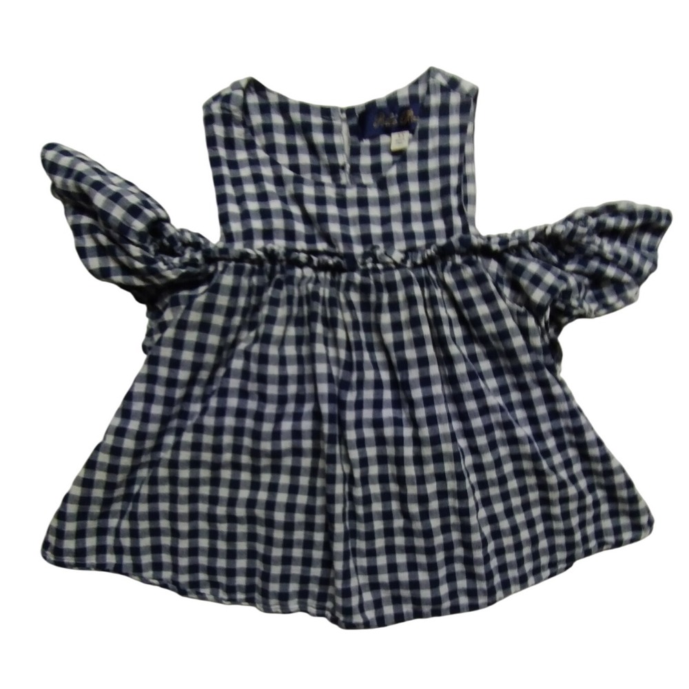 Blue Rain‎ Cold Shoulder Top Ruffle Sleeve Blue & White Gingham Check Juniors XS